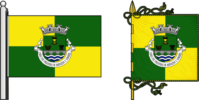 Bandeira e estandarte da União das freguesias de Madalena e Samaiões - Madalena and Samaiões civil parishes union flag and banner