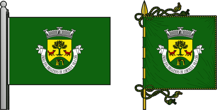 Bandeira e estandarte da União das freguesias de Cortiçô e Vila Chã - Cortiçô and Vila Chã civil parishes union flag and banner