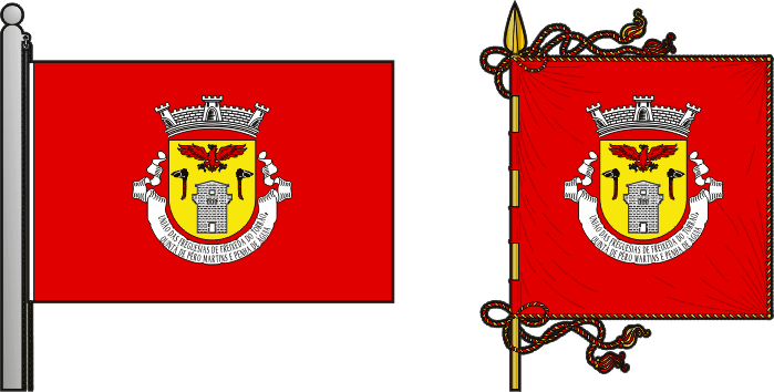 Bandeira e estandarte da União das freguesias de Freixeda do Torrão, Quintã de Pêro Martins e Penha de Águia - Freixeda do Torrão, Quintã de Pêro Martins and Penha de Águia civil parishes union flag and banner