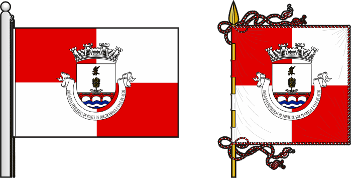 Bandeira e estandarte da União das freguesias de Ponte de Sor, Tramaga e Vale de Açor - Ponte de Sor, Tramaga and Vale de Açor civil parishes union flag and banner