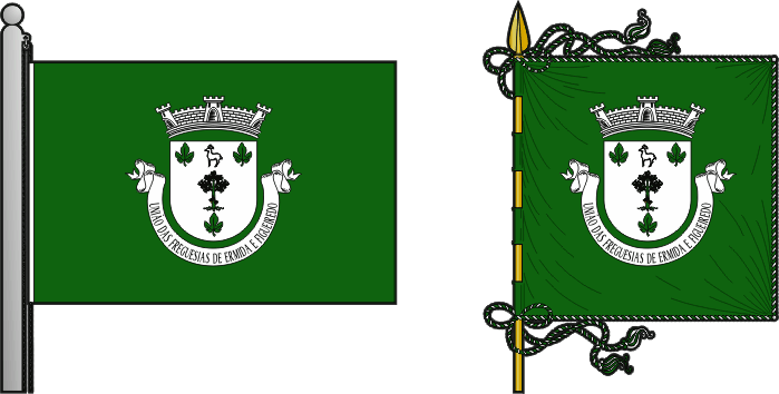 Bandeira e estandarte da União das freguesias de Ermida e Figueiredo - Ermida and Figueiredo civil parishes union flag and banner