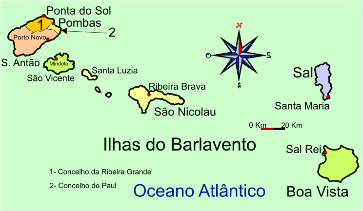 Mapa adminstrativo do distrito do Barlavento - Windward district administrative map