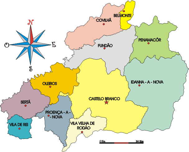 Mapa administrativo do distrito de Castelo Branco - Administrative map of the Castelo Branco district