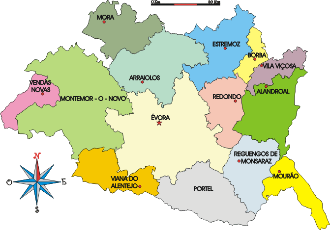 Mapa administrativo do distrito de Évora - Administrative map of the Évora district