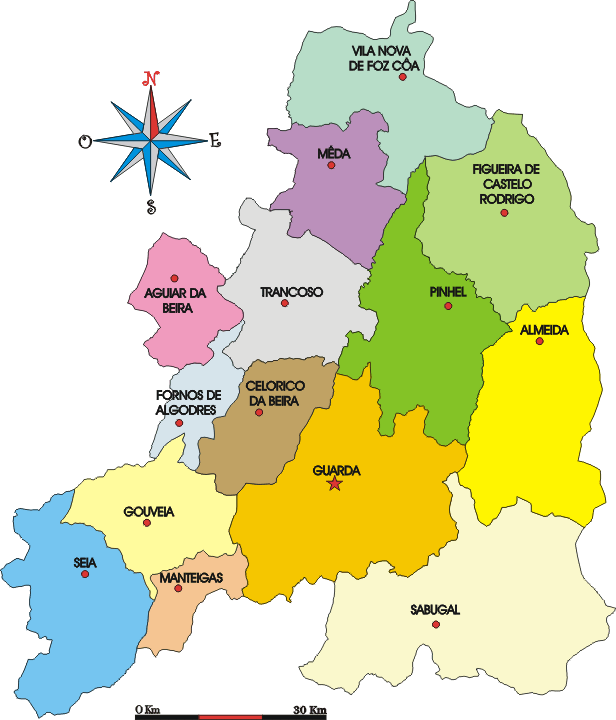 Mapa administrativo do distrito da Guarda - Administrative map of the Guarda district