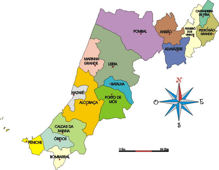 Mapa administrativo do distrito de Leiria - Administrative map of the Leiria district
