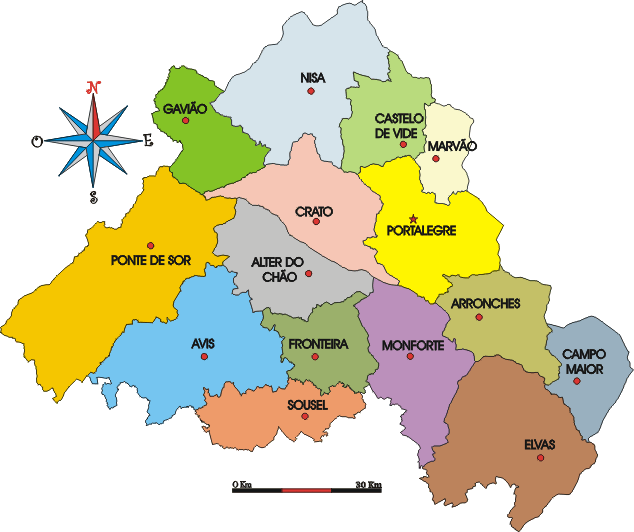Mapa administrativo do distrito de Portalegre - Administrative map of the Portalegre district