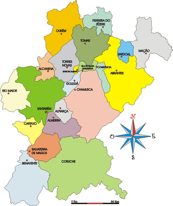 Mapa administrativo do distrito de Santarém - Administrative map of the Santarém district
