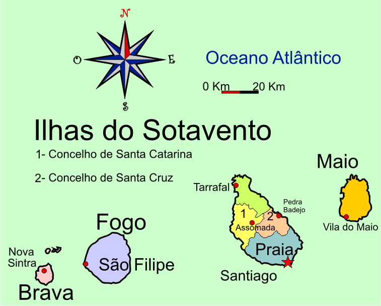 Mapa adminstrativo do distrito do Sotavento - Leeward district administrative map